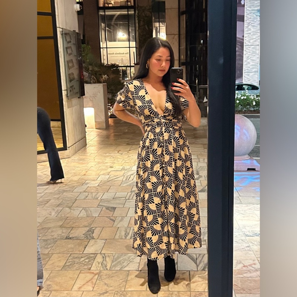 Anthropologie Katerina Button down Puff-Sleeve V-Neck Printed Maxi Dress Small - Picture 4 of 16
